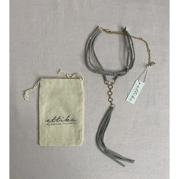 NWT - Ettika - Faux Leather Gold Tone  Adjustable Choker Necklace. Grey - Picture 1 of 4